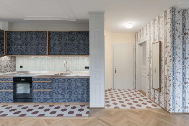 moderne Küche in renoviertem Altbau